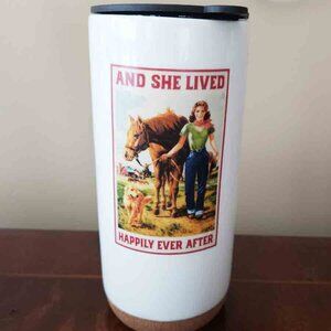Heavy And She Lived Happily Ever After Travel Coffee Mug Cork Bottom 16oz